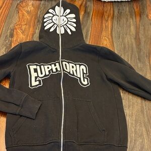 Black Graphic Zip-Up Hoodie for Men